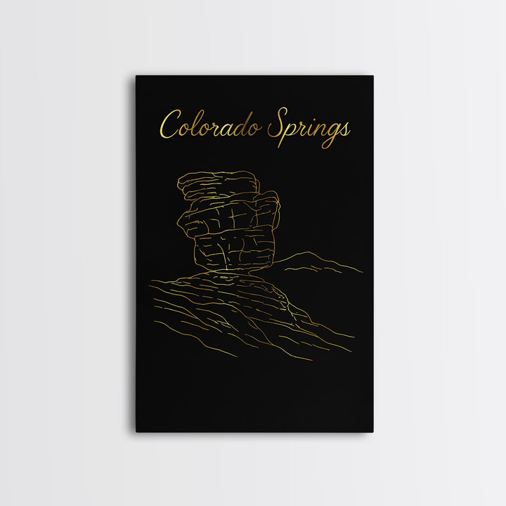 Colorado Springs Travel Poster, Framed Canvas Print, Black Gold Minimalist Art, Colorado Springs Poster Print, Fine Art Print, Design 2