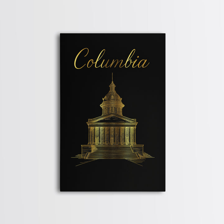 Columbia Travel Poster, Canvas Print, Minimalist Gold Line Art, Columbia City Art, City Art Print, Travel Wall Art, Wanderlust Decor