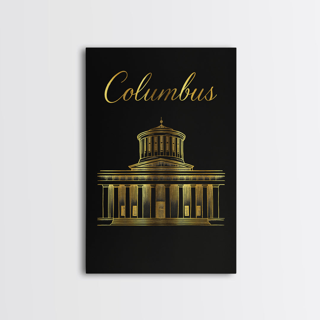 Columbus Travel Poster, Canvas Print, Minimalist Gold Line Art, Columbus Wall Art, Travel Poster Set, Wanderlust Decor, Travel Wall Decor