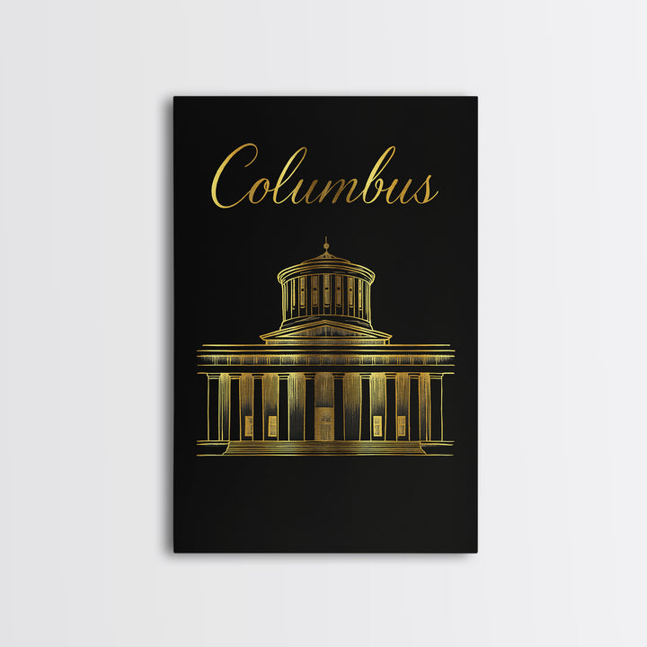 Columbus Travel Poster, Canvas Print, Minimalist Gold Line Art, Columbus Wall Art, Travel Poster Set, Wanderlust Decor, Travel Wall Decor
