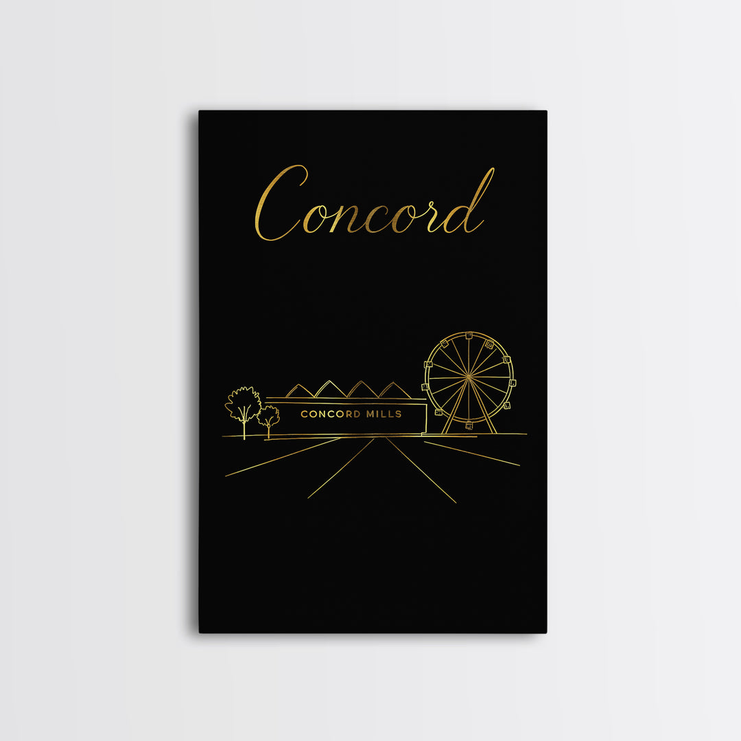 Concord Travel Poster, Framed Canvas Print, Minimalist Gold Line Art, Concord Poster Print, Wanderlust Decor, Home Office Decor