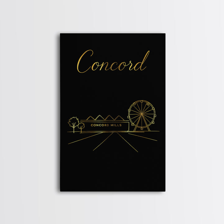 Concord Travel Poster, Framed Canvas Print, Minimalist Gold Line Art, Concord Poster Print, Wanderlust Decor, Home Office Decor