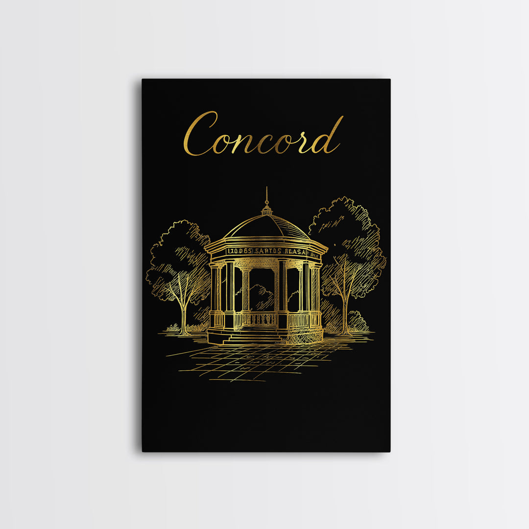 Concord Travel Poster, Canvas Print, Minimalist Gold Line Art, Concord Travel Art, City Travel Prints, Retro Travel Print, Wanderlust Decor