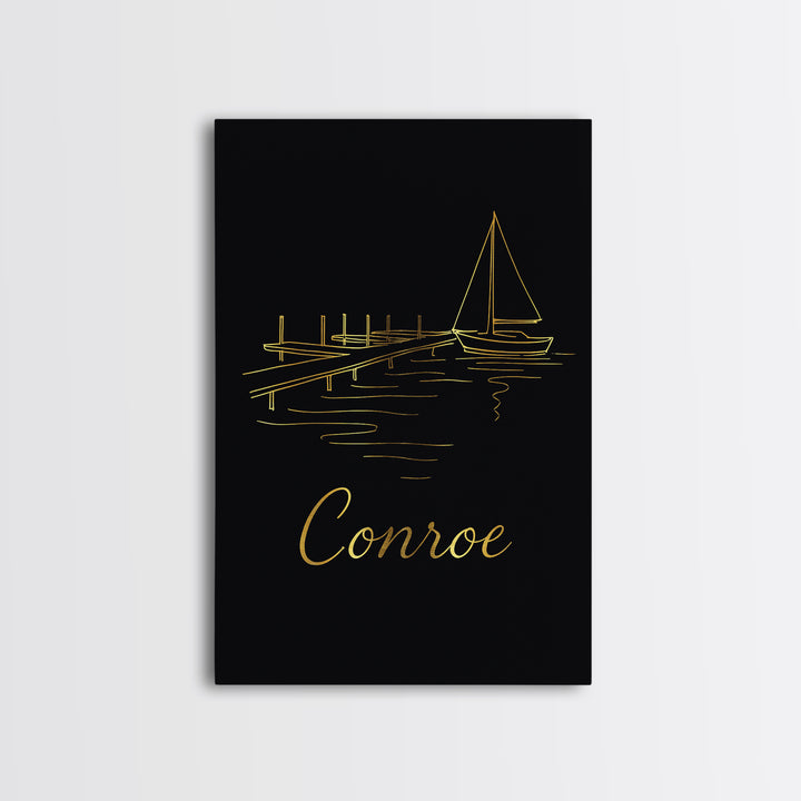 Conroe Texas Travel Poster, Canvas Print, Dark Minimalist Wall Art, Conroe Art Print, Wanderlust Decor, Travel Print, Retro Travel Print