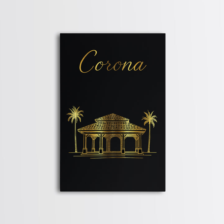 Corona Travel Poster, Framed Canvas Print, Dark Minimalist Wall Art, Corona City Art, Retro Travel Print, Travel Wall Art, Landscape Art