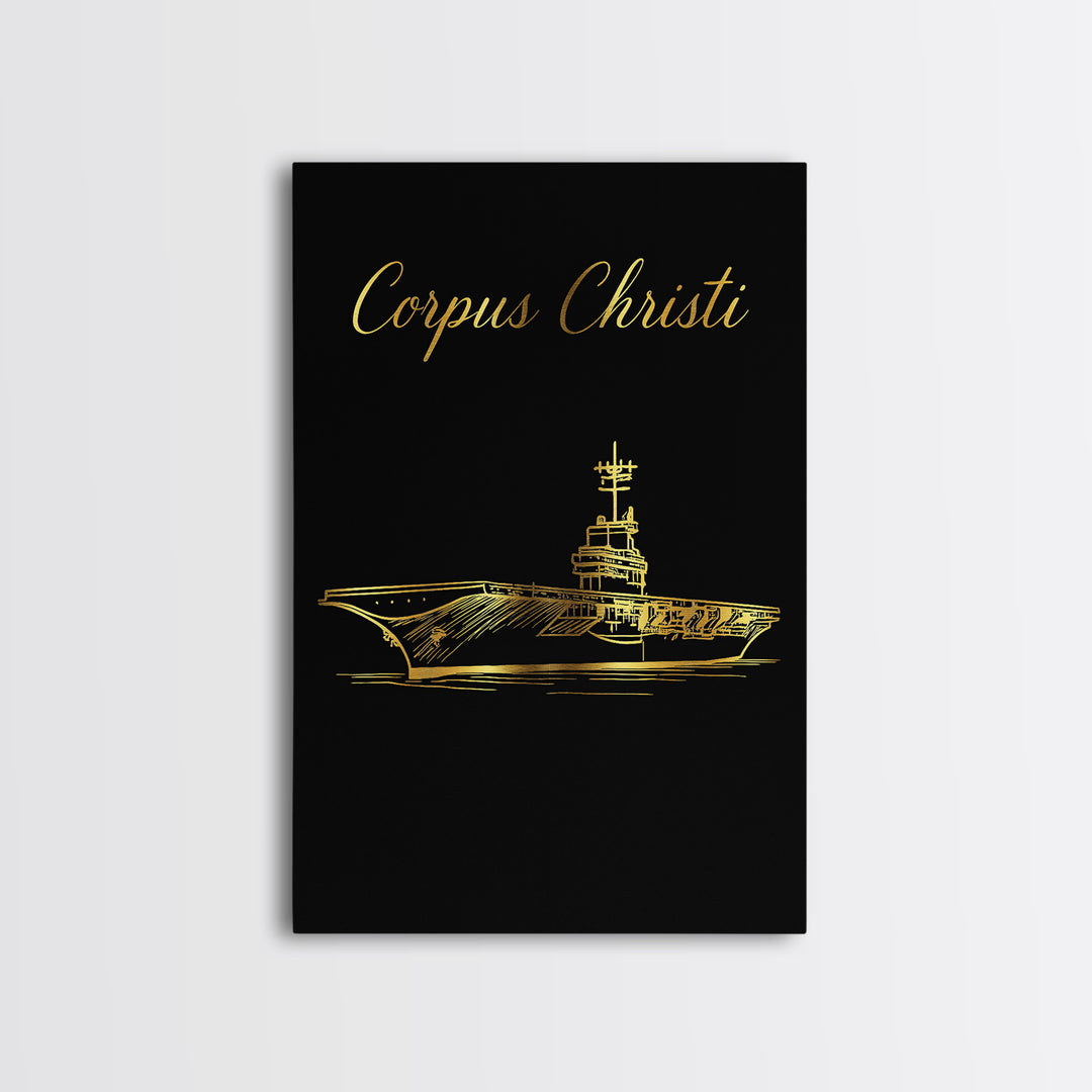 Corpus Christi Texas Travel Poster, Canvas Print, Minimalist Gold Line Art, Corpus Christi Art Print, Living Room Wall Art, Travel Decor