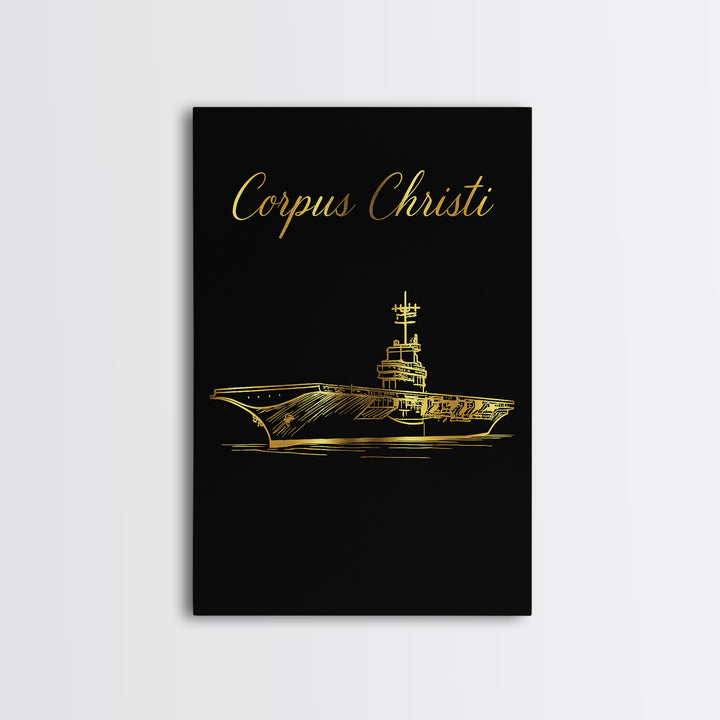 Corpus Christi Texas Travel Poster, Canvas Print, Minimalist Gold Line Art, Corpus Christi Art Print, Living Room Wall Art, Travel Decor