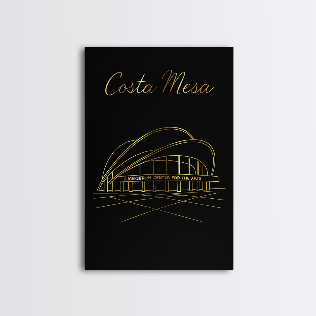 Costa Mesa Travel Poster, Canvas Print, Black Gold Minimalist Art, Costa Mesa Wall Art, Travel Poster Art, City Illustration, Home Decor