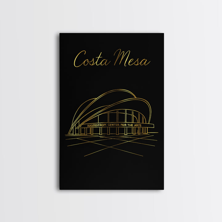 Costa Mesa Travel Poster, Canvas Print, Black Gold Minimalist Art, Costa Mesa Wall Art, Travel Poster Art, City Illustration, Home Decor