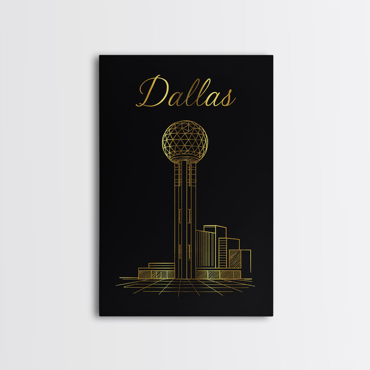 Dallas Travel Poster, Canvas Print, Black Gold Minimalist Art, Dallas Wall Art, Vintage City Art, Retro Travel Print, Vintage City Poster