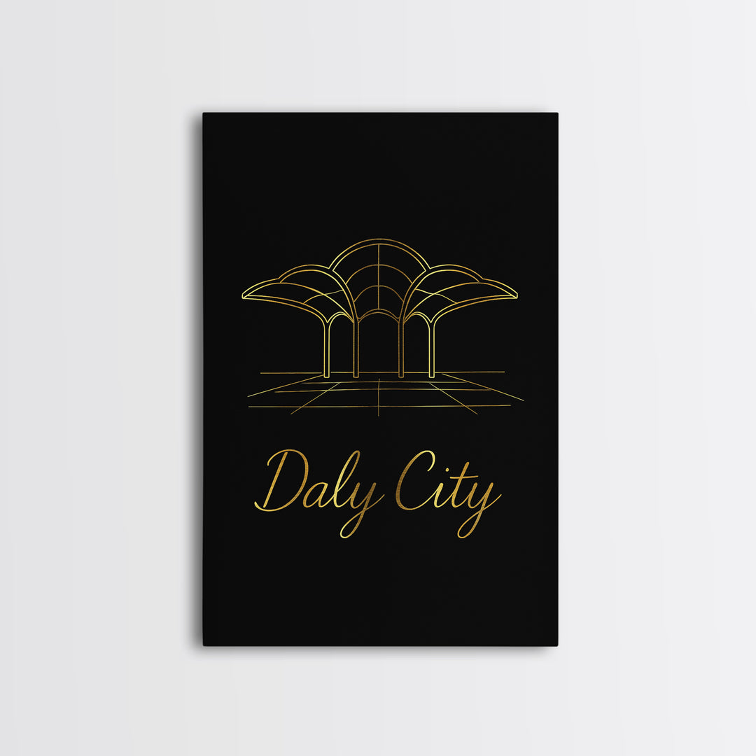 Daly City Travel Poster, Canvas Print, Minimalist Gold Line Art, Daly City City Art, City Art Print, Travel Wall Decor, Modern Wall Decor