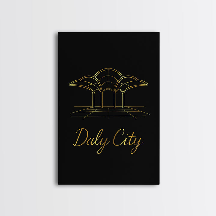 Daly City Travel Poster, Canvas Print, Minimalist Gold Line Art, Daly City City Art, City Art Print, Travel Wall Decor, Modern Wall Decor