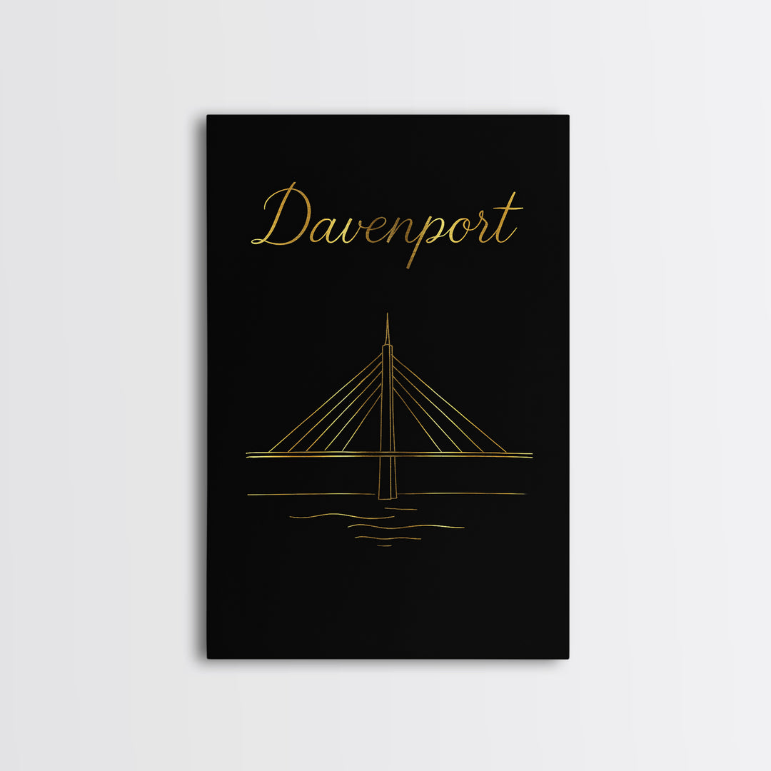 Davenport Travel Poster, Canvas Print, Gold Outline Poster Art, Davenport Poster Print, Home Office Decor, Wanderlust Decor, Travel Decor