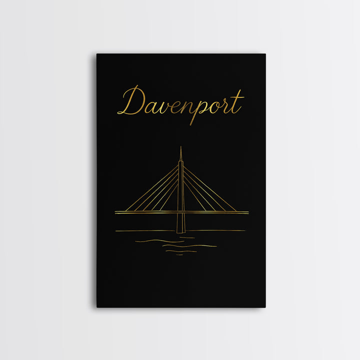 Davenport Travel Poster, Canvas Print, Gold Outline Poster Art, Davenport Poster Print, Home Office Decor, Wanderlust Decor, Travel Decor
