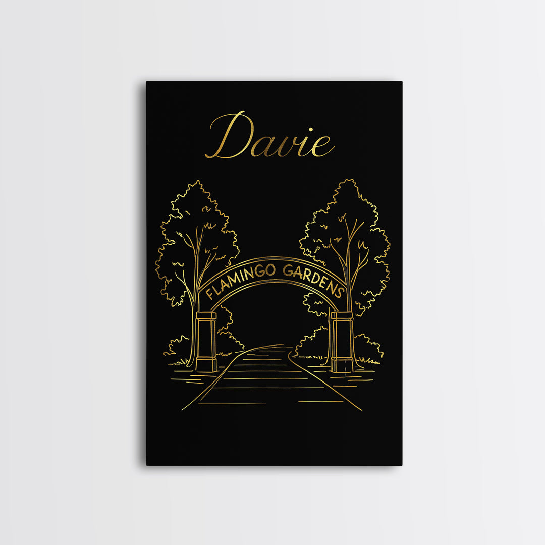 Davie Florida Travel Poster, Canvas Print, Gold Outline Poster Art, Davie Art Print, Modern Wall Decor, Travel Poster Art, Wall Art