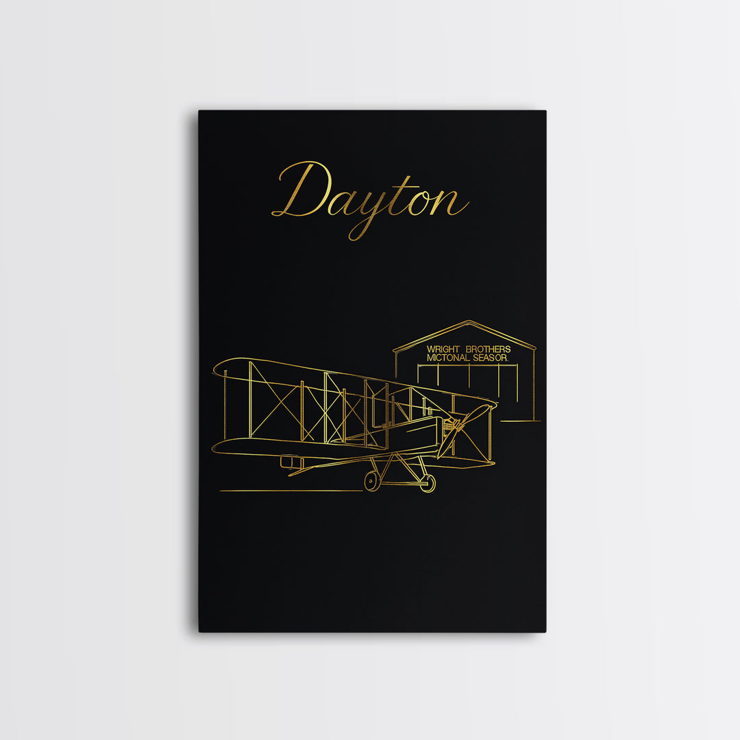 Dayton Travel Poster, Framed Canvas Print, Dark Minimalist Wall Art, Dayton Wall Art, City Travel Prints, Eclectic Wall Decor, Design 2