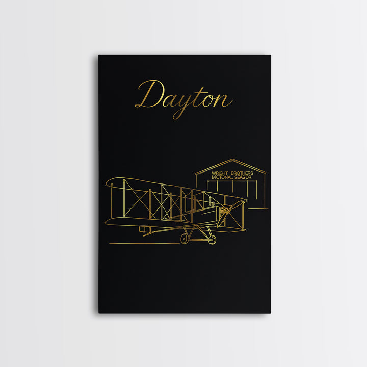Dayton Travel Poster, Framed Canvas Print, Dark Minimalist Wall Art, Dayton Wall Art, City Travel Prints, Eclectic Wall Decor, Design 2