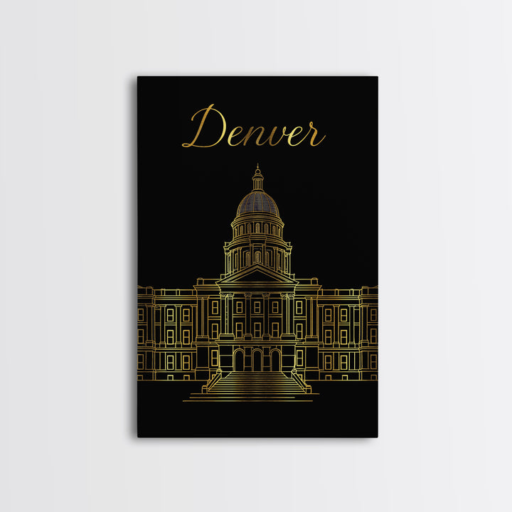 Denver Travel Poster, Framed Canvas Print, Minimalist Gold Line Art, Denver Poster Print, Travel Art Print, Modern Wall Decor, Design 2