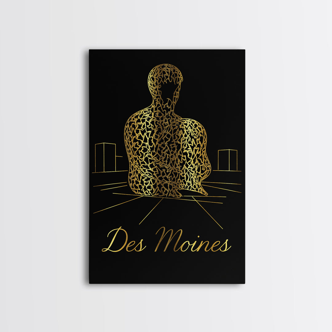 Des Moines Iowa Travel Poster, Canvas Print, Minimalist Gold Line Art, Des Moines Wall Art, Travel Art Print, Mid Century Wall Art, Design 1