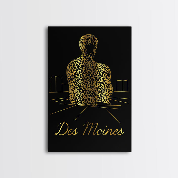 Des Moines Iowa Travel Poster, Canvas Print, Minimalist Gold Line Art, Des Moines Wall Art, Travel Art Print, Mid Century Wall Art, Design 1