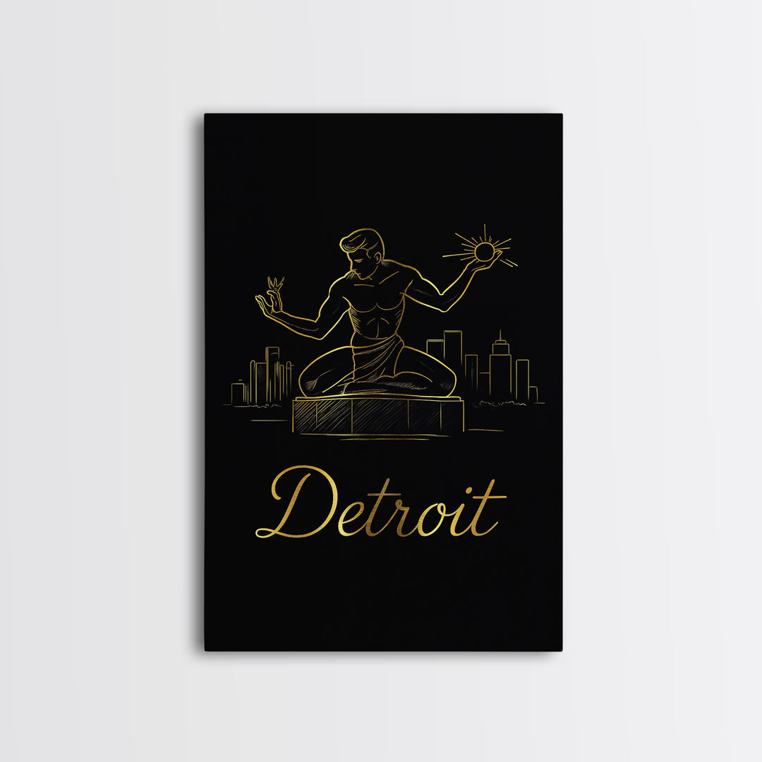 Detroit Travel Poster, Canvas Print, Gold Outline Poster Art, Detroit Art Print, Travel Wall Art, Gift For Travelers, Home Office Decor