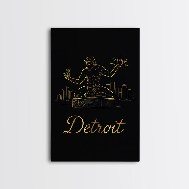 Detroit Travel Poster, Canvas Print, Gold Outline Poster Art, Detroit Art Print, Travel Wall Art, Gift For Travelers, Home Office Decor