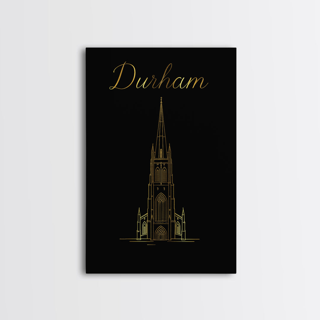 Durham Travel Poster, Framed Canvas Print, Gold Outline Poster Art, Durham City Art, Travel Poster Art, City Travel Prints, Travel Print