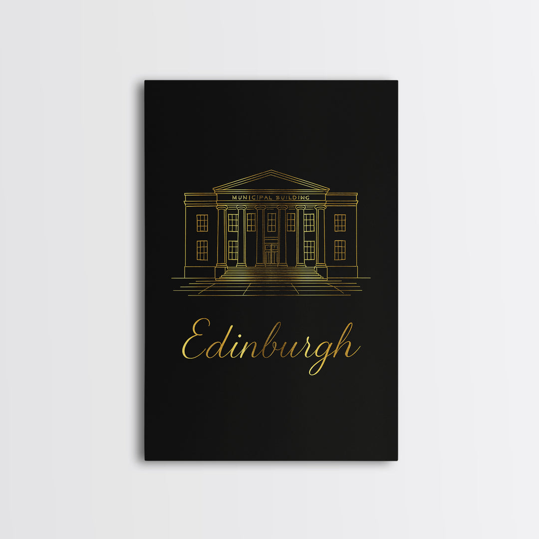Edinburgh Travel Poster, Framed Canvas Print, Gold Outline Poster Art, Edinburgh Poster Print, Vintage Travel Print, Vintage Travel Art