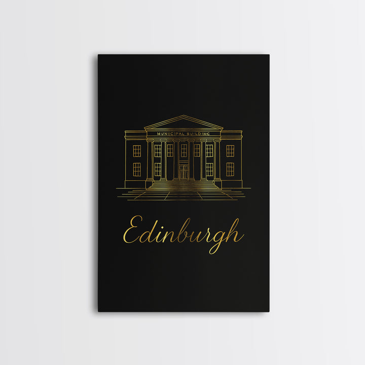 Edinburgh Travel Poster, Framed Canvas Print, Gold Outline Poster Art, Edinburgh Poster Print, Vintage Travel Print, Vintage Travel Art