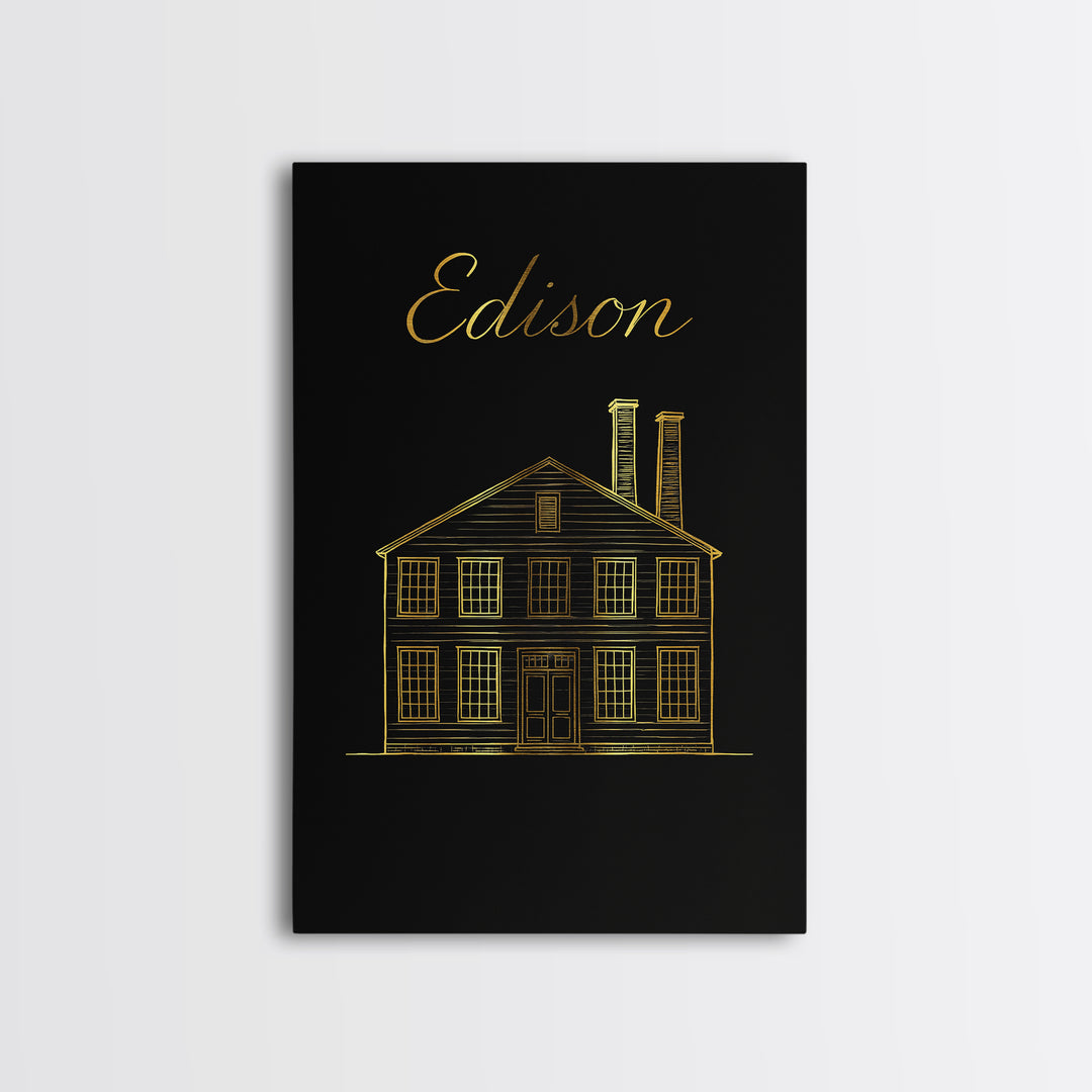 Edison New Jersey Travel Poster, Canvas Print, Black Gold Minimalist Art, Edison Poster Print, Vintage City Poster, Vintage Travel Art