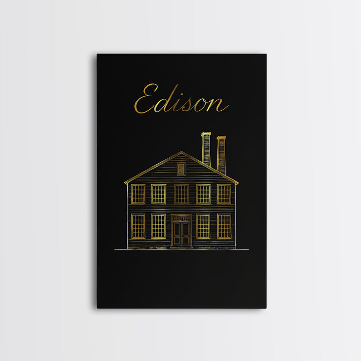 Edison New Jersey Travel Poster, Canvas Print, Black Gold Minimalist Art, Edison Poster Print, Vintage City Poster, Vintage Travel Art