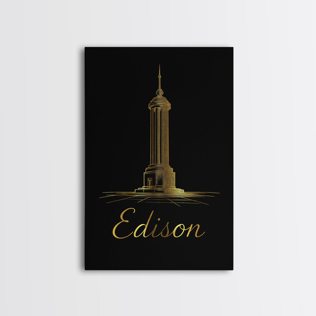 Edison Travel Poster, Canvas Print, Dark Minimalist Wall Art, Edison Wall Art, Travel Wall Decor, Retro Travel Print, Wanderlust Decor
