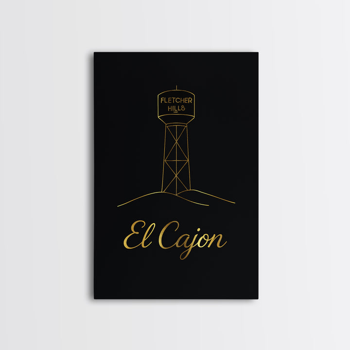 El Cajon Travel Poster, Canvas Print, Black Gold Minimalist Art, El Cajon Wall Art, City Illustration, Travel Poster Set, Retro Travel Print
