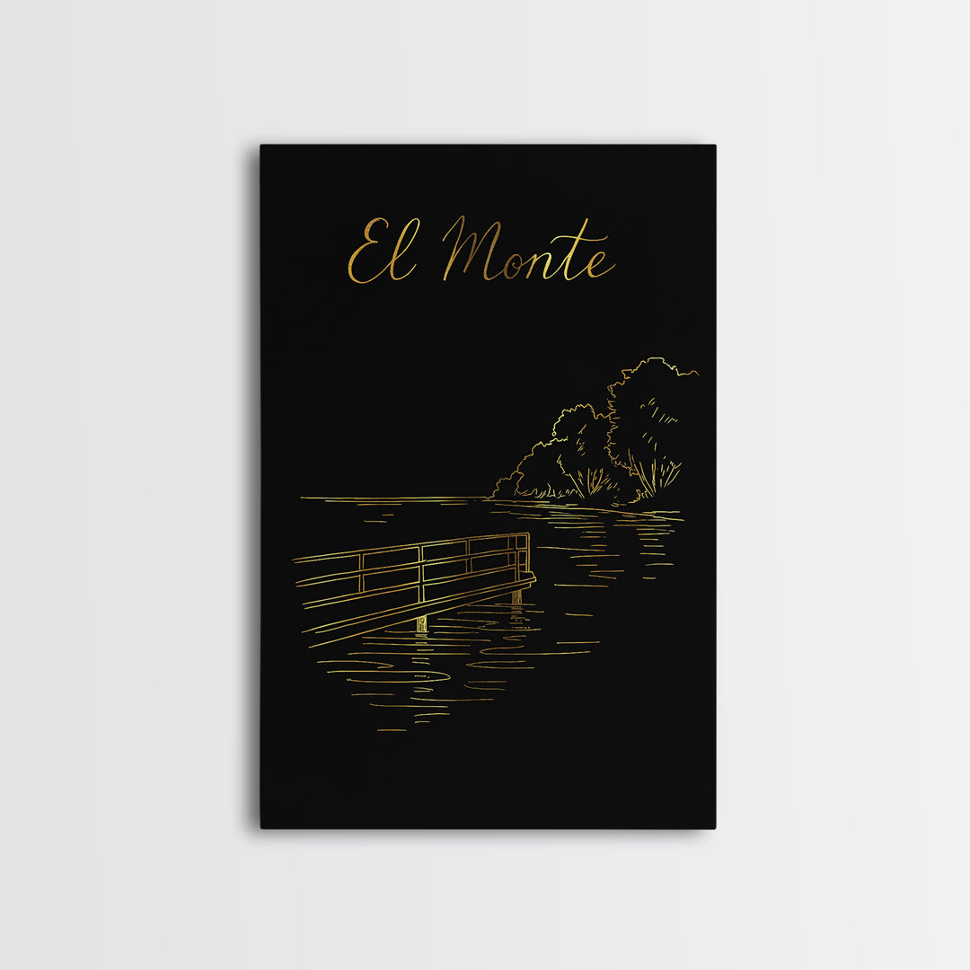 El Monte California Travel Poster, Canvas Print, Minimalist Gold Line Art, El Monte Wall Art, Gift For Travelers, City Art Print, Wall Art