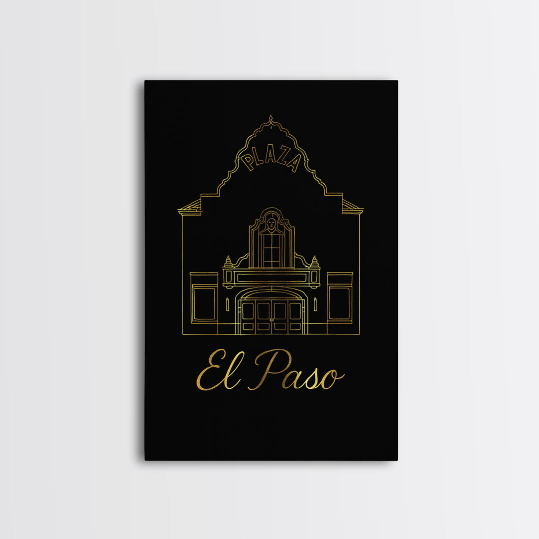 El Paso Travel Poster, Canvas Print, Black Gold Minimalist Art, El Paso Wall Art, City Travel Prints, City Art Print, Travel Poster Set