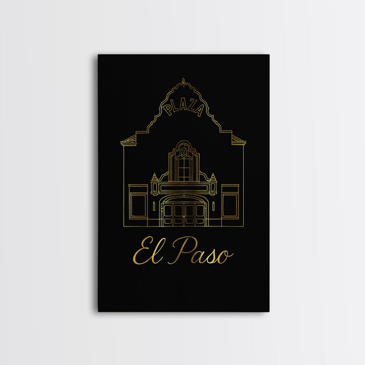 El Paso Travel Poster, Canvas Print, Black Gold Minimalist Art, El Paso Wall Art, City Travel Prints, City Art Print, Travel Poster Set