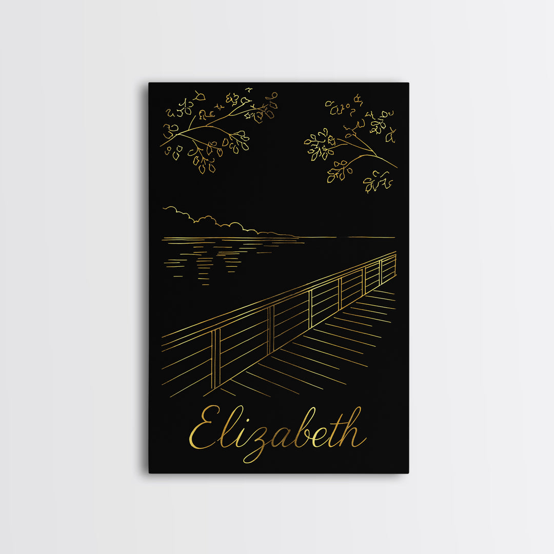 Elizabeth Travel Poster, Canvas Print, Black Gold Minimalist Art, Elizabeth Poster Print, Travel Wall Art, Eclectic Wall Decor