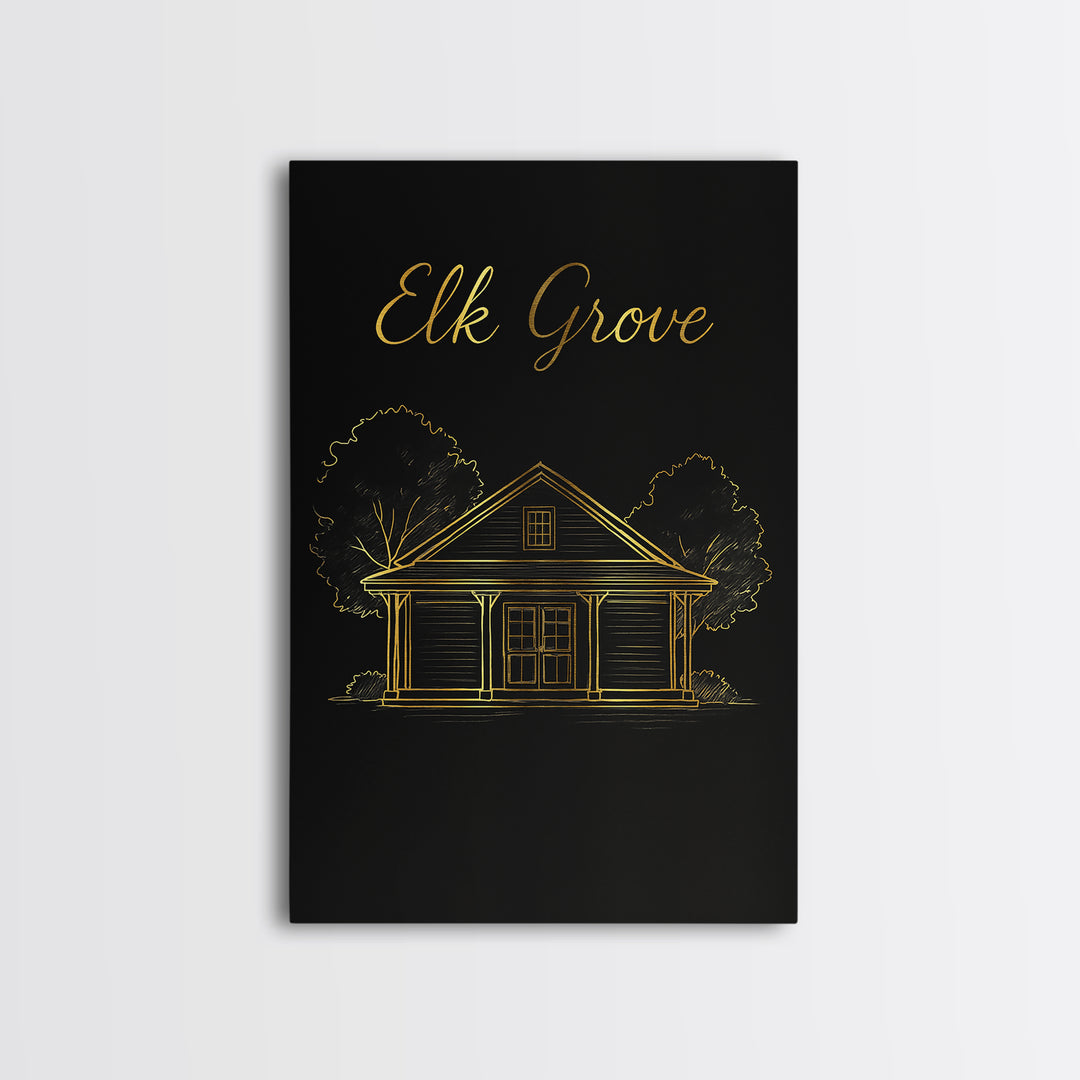 Elk Grove California Travel Poster, Canvas Print, Minimalist Gold Line Art, Elk Grove Wall Art, Travel Poster Set, Wall Decor, Art Print