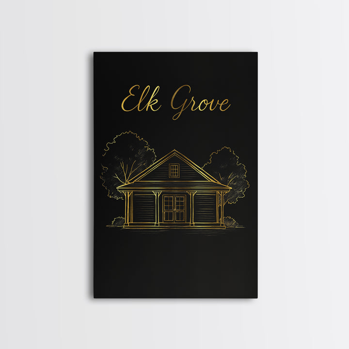 Elk Grove California Travel Poster, Canvas Print, Minimalist Gold Line Art, Elk Grove Wall Art, Travel Poster Set, Wall Decor, Art Print