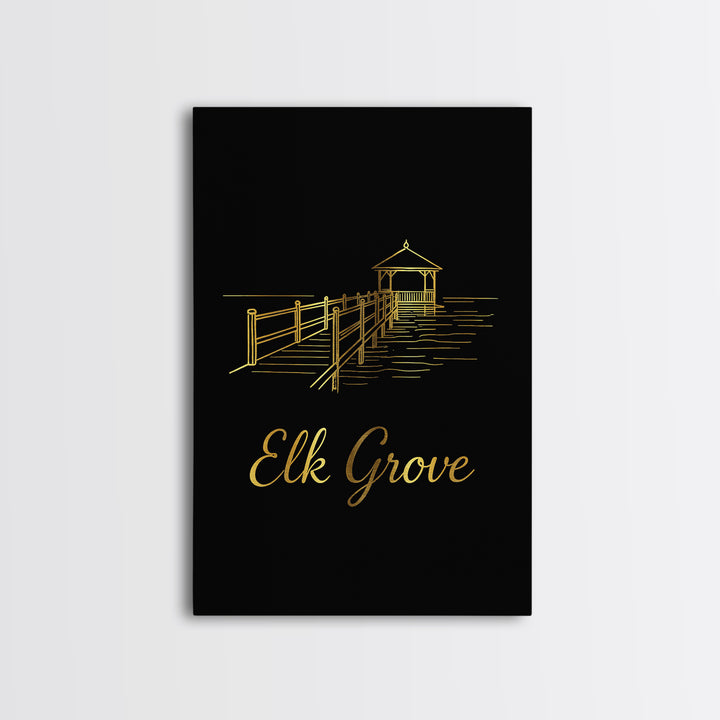 Elk Grove Travel Poster, Canvas Print, Gold Outline Poster Art, Elk Grove Poster Print, Travel Wall Decor, Mid Century Wall Art