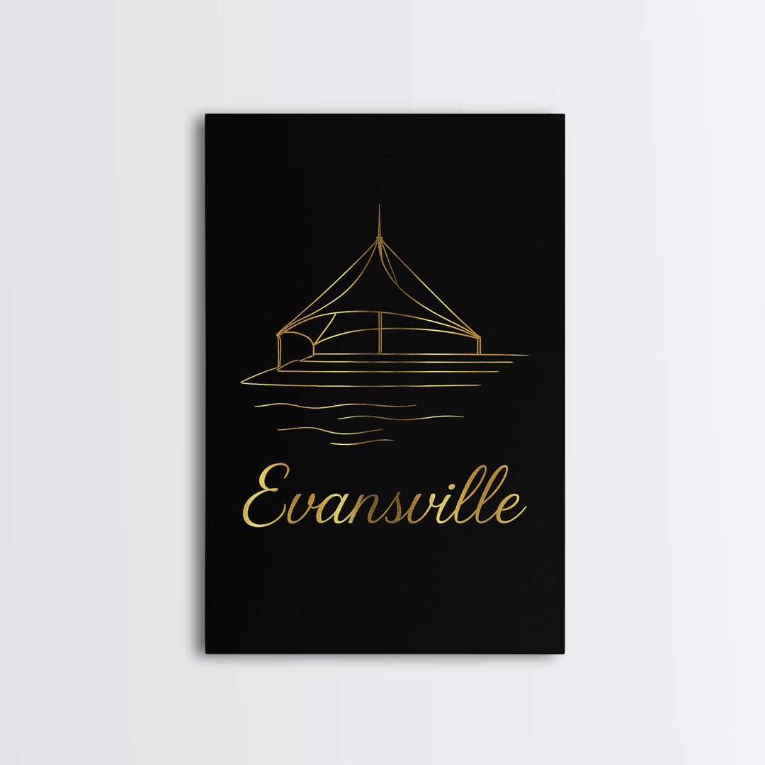 Evansville Travel Poster, Canvas Print, Gold Outline Poster Art, Evansville Poster Print, Gift For Travelers, Fine Art Print, Poster Art