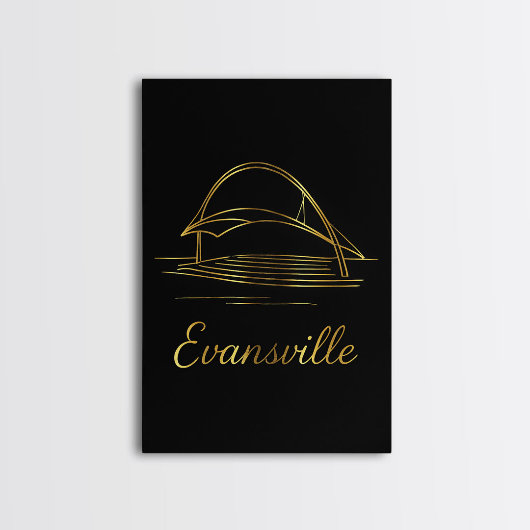 Evansville Travel Poster, Canvas Print, Dark Minimalist Wall Art, Evansville Travel Art, Mid Century Wall Art, Travel Poster Set