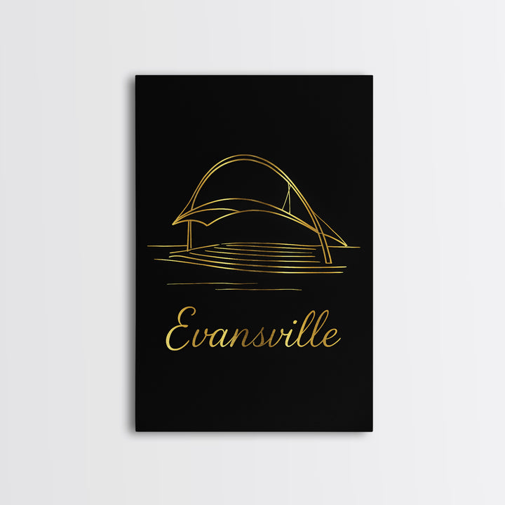 Evansville Travel Poster, Canvas Print, Dark Minimalist Wall Art, Evansville Travel Art, Mid Century Wall Art, Travel Poster Set