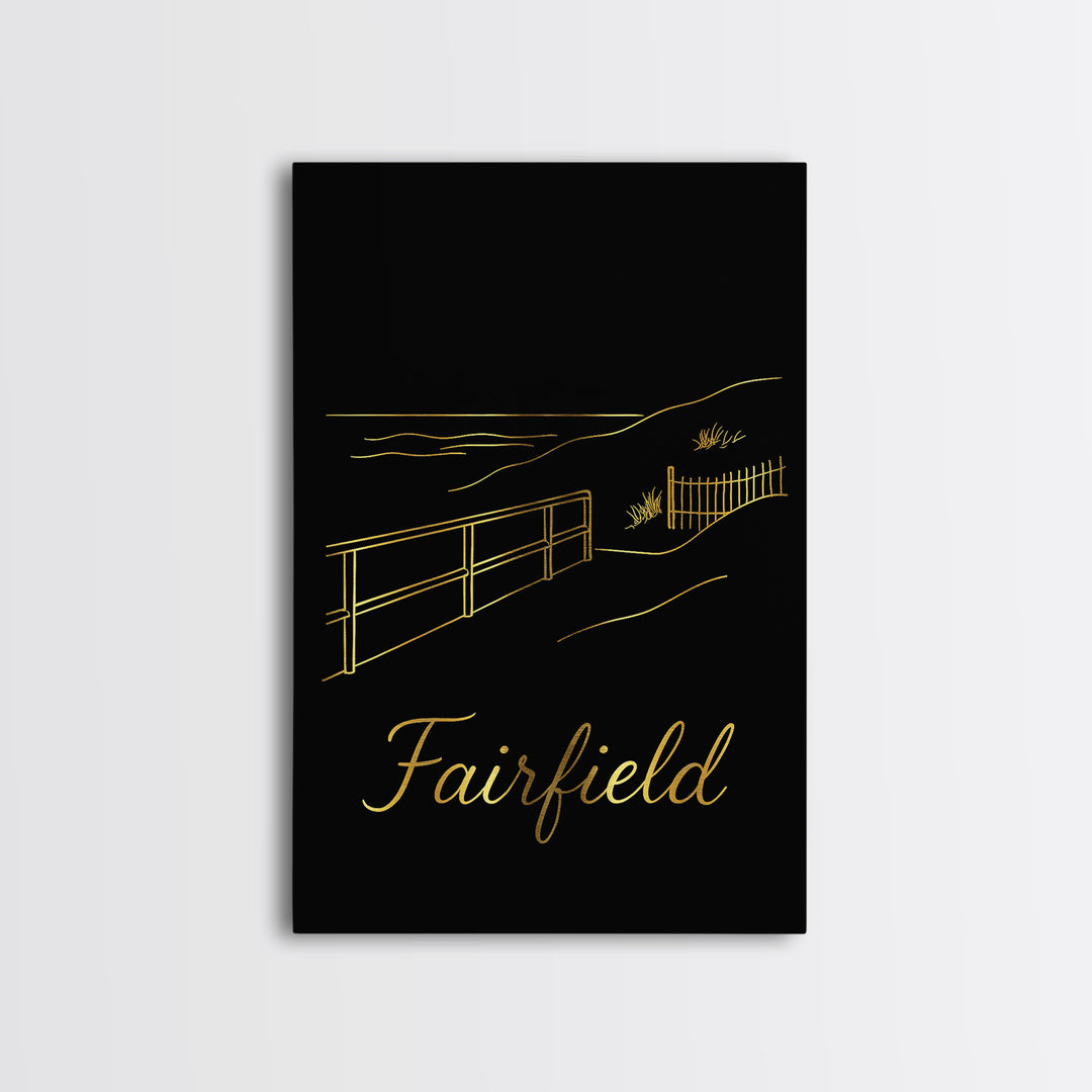Fairfield Travel Poster, Canvas Print, Gold Outline Poster Art, Fairfield Poster Print, Eclectic Wall Decor, Travel Wall Decor