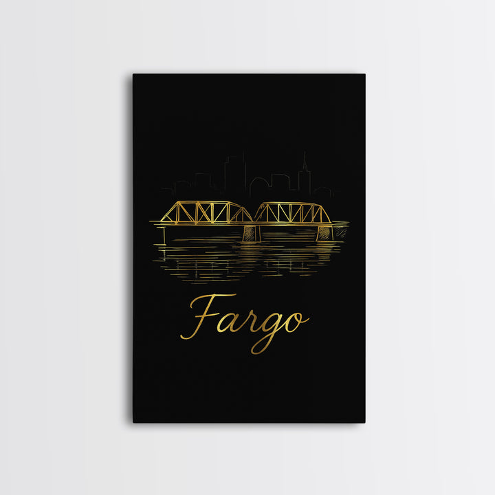 Fargo Travel Poster, Canvas Print, Gold Outline Poster Art, Fargo City Art, Travel Poster Set, Travel Art Print, Modern Wall Decor