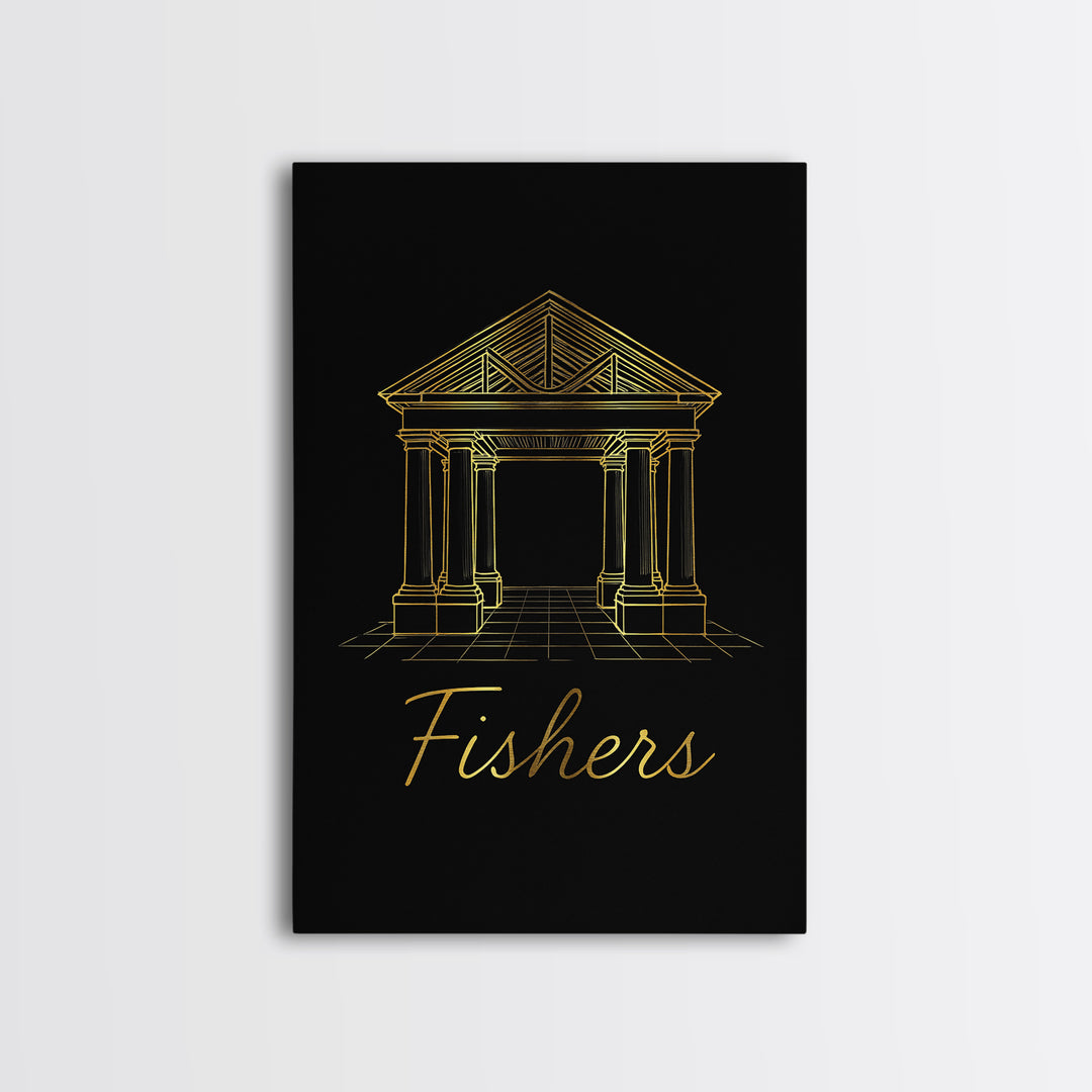 Fishers Travel Poster, Canvas Print, Gold Outline Poster Art, Fishers Travel Art, City Illustration, Vintage Travel Print, City Art Print