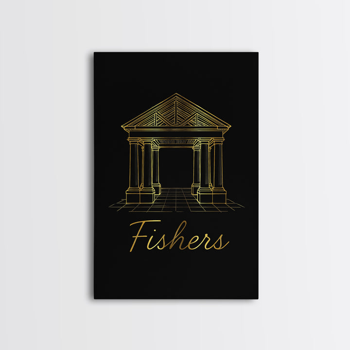 Fishers Travel Poster, Canvas Print, Gold Outline Poster Art, Fishers Travel Art, City Illustration, Vintage Travel Print, City Art Print