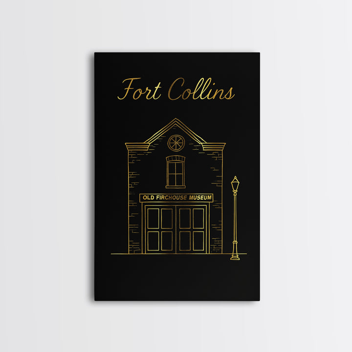 Fort Collins Travel Poster, Framed Canvas Print, Minimalist Gold Line Art, Fort Collins Travel Art, Travel Art Print, Travel Wall Art