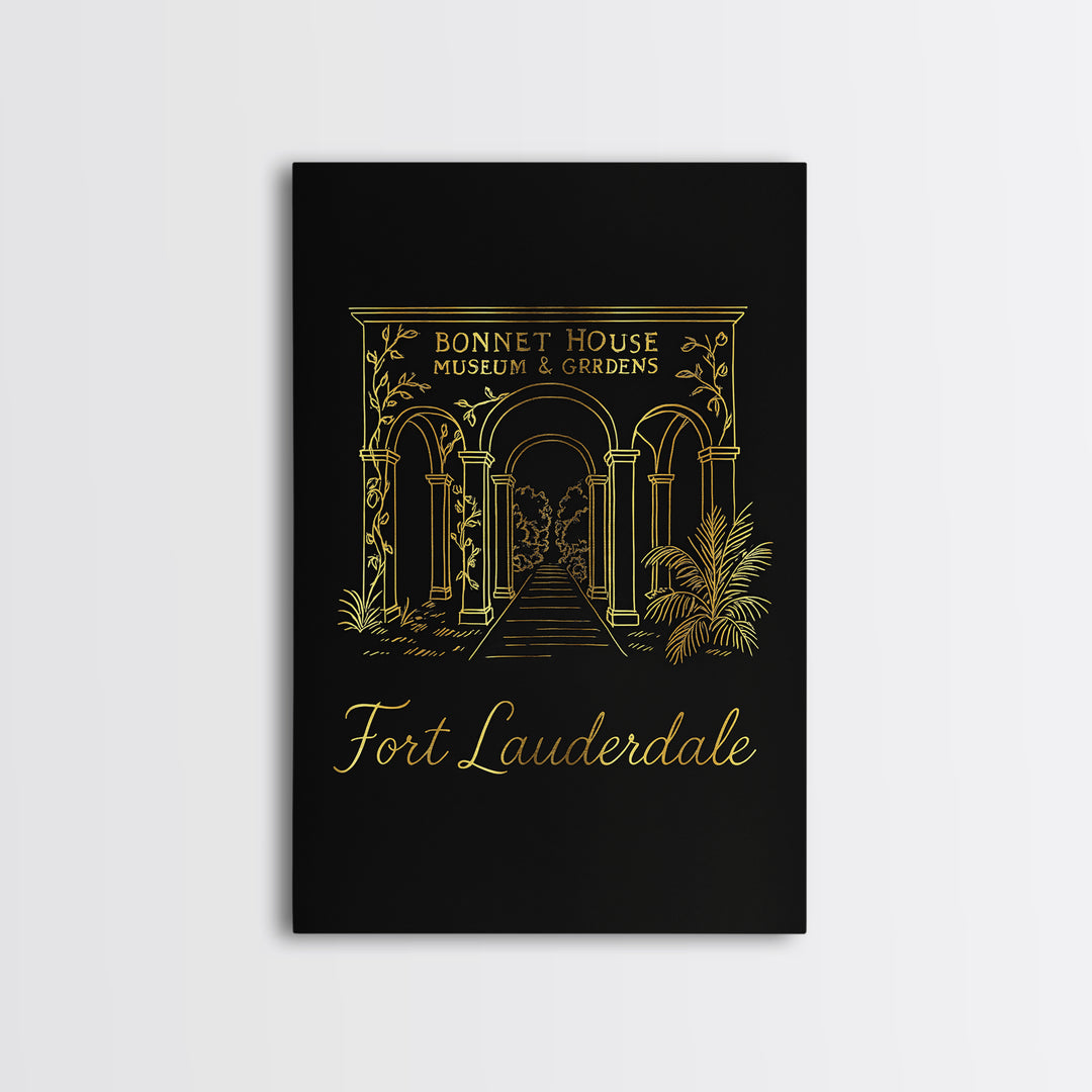 Fort Lauderdale Florida Travel Poster, Canvas Print, Black Gold Minimalist Art, Fort Lauderdale Wall Art, Travel Wall Art, Home Office Decor