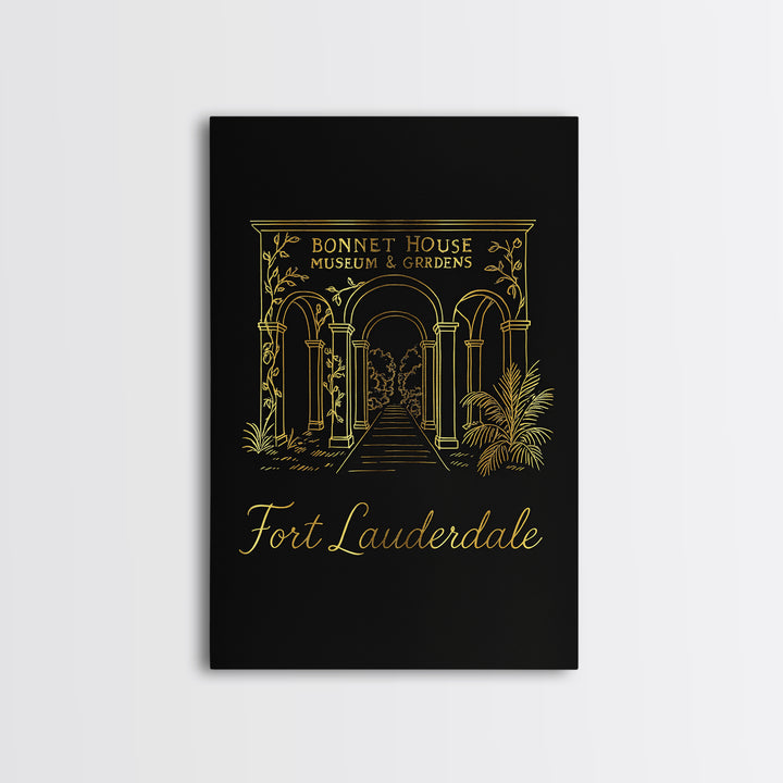 Fort Lauderdale Florida Travel Poster, Canvas Print, Black Gold Minimalist Art, Fort Lauderdale Wall Art, Travel Wall Art, Home Office Decor